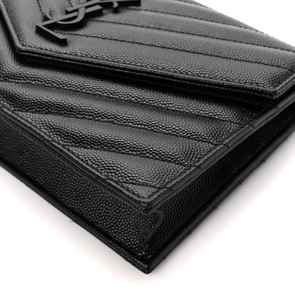 Saint Laurent Grain De Poudre Matelasse Chevron Monogram Monochrome Envelope Chain Wallet Black 9 of 9