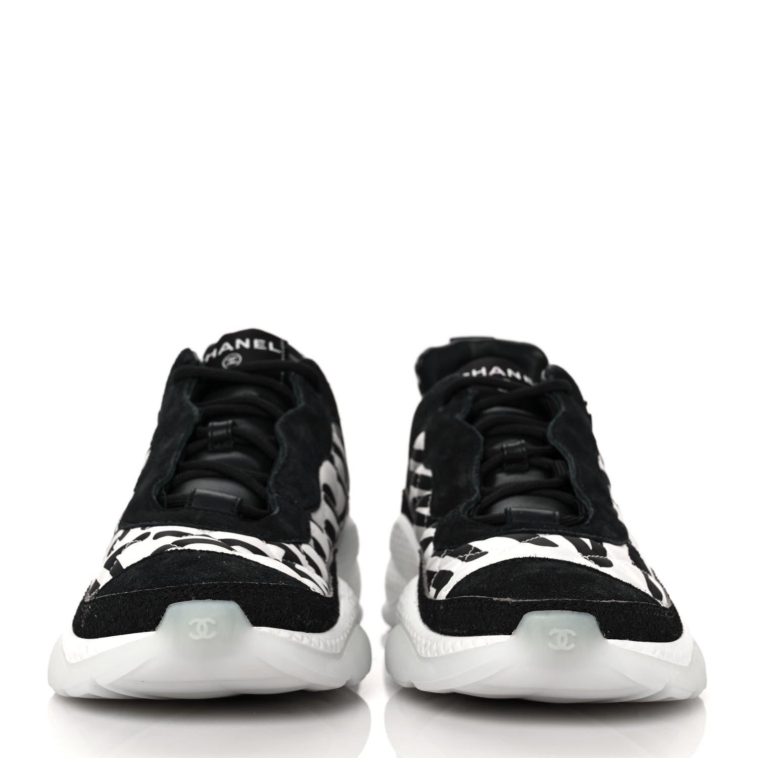 Chanel Nylon Suede Calfskin Printed Sneakers 40.5 White Black 2 of 8