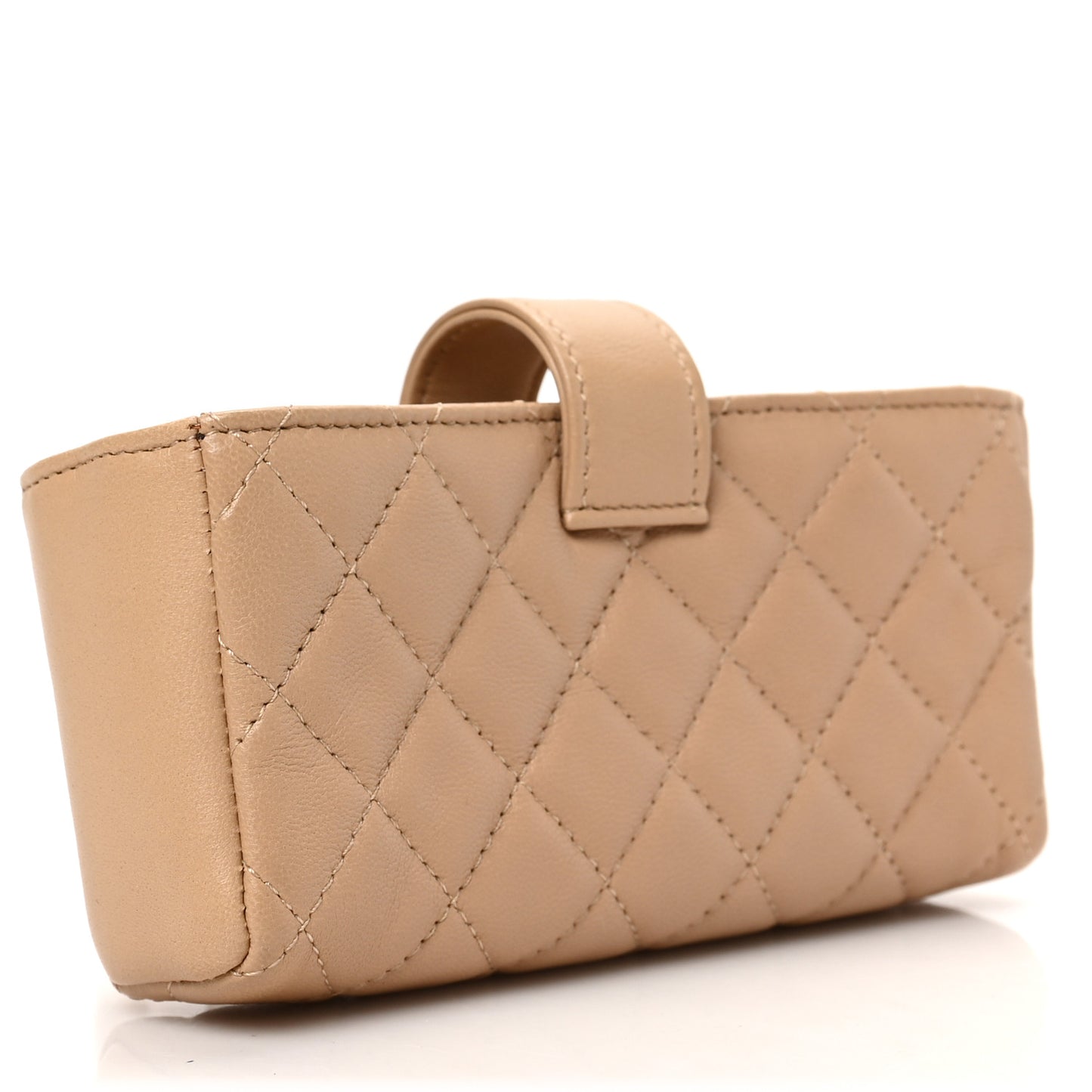 Lambskin Quilted Mini Phone Holder Clutch Beige