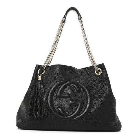 Pebbled Calfskin Medium Soho Chain Shoulder Bag Black