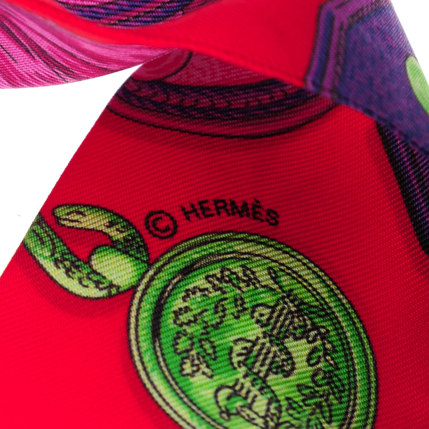 Hermes Silk Epaulettes Twilly Rouge Ocre Fuchsia 5 of 6