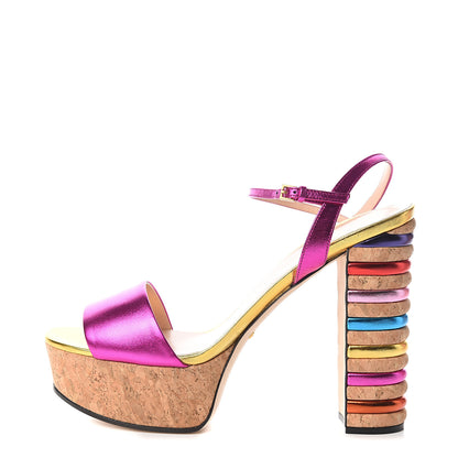 Gucci Metallic Nappa Cork Claudie Platform Sandals 40 Fuchsia Multi 1 of 8