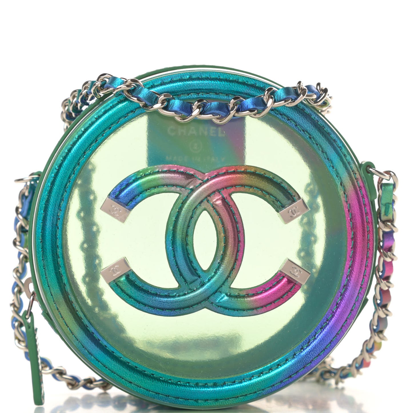 PVC Calfskin Lambskin Quilted Round Filigree Clutch With Chain Green