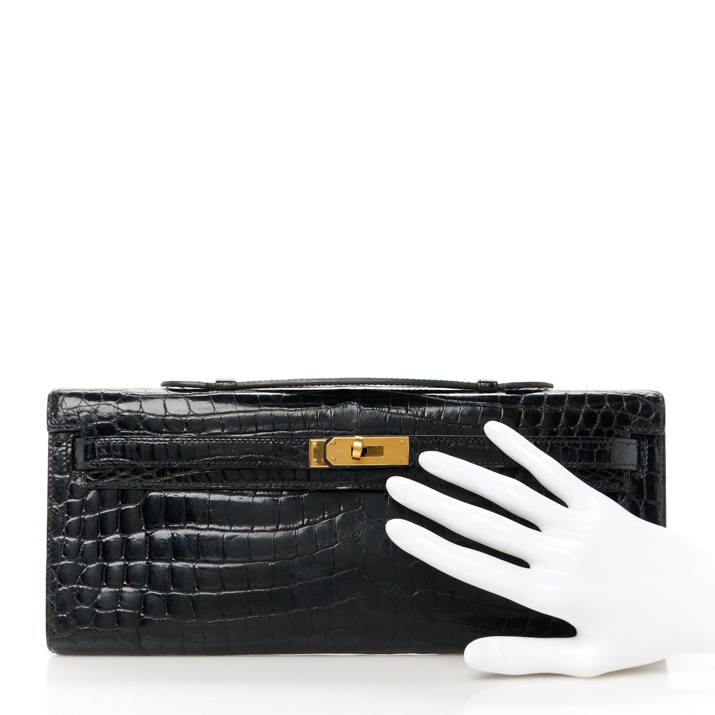 Shiny Niloticus Crocodile Kelly Cut Pochette Black