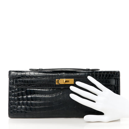 Hermes Shiny Niloticus Crocodile Kelly Cut Pochette Black 2 of 10