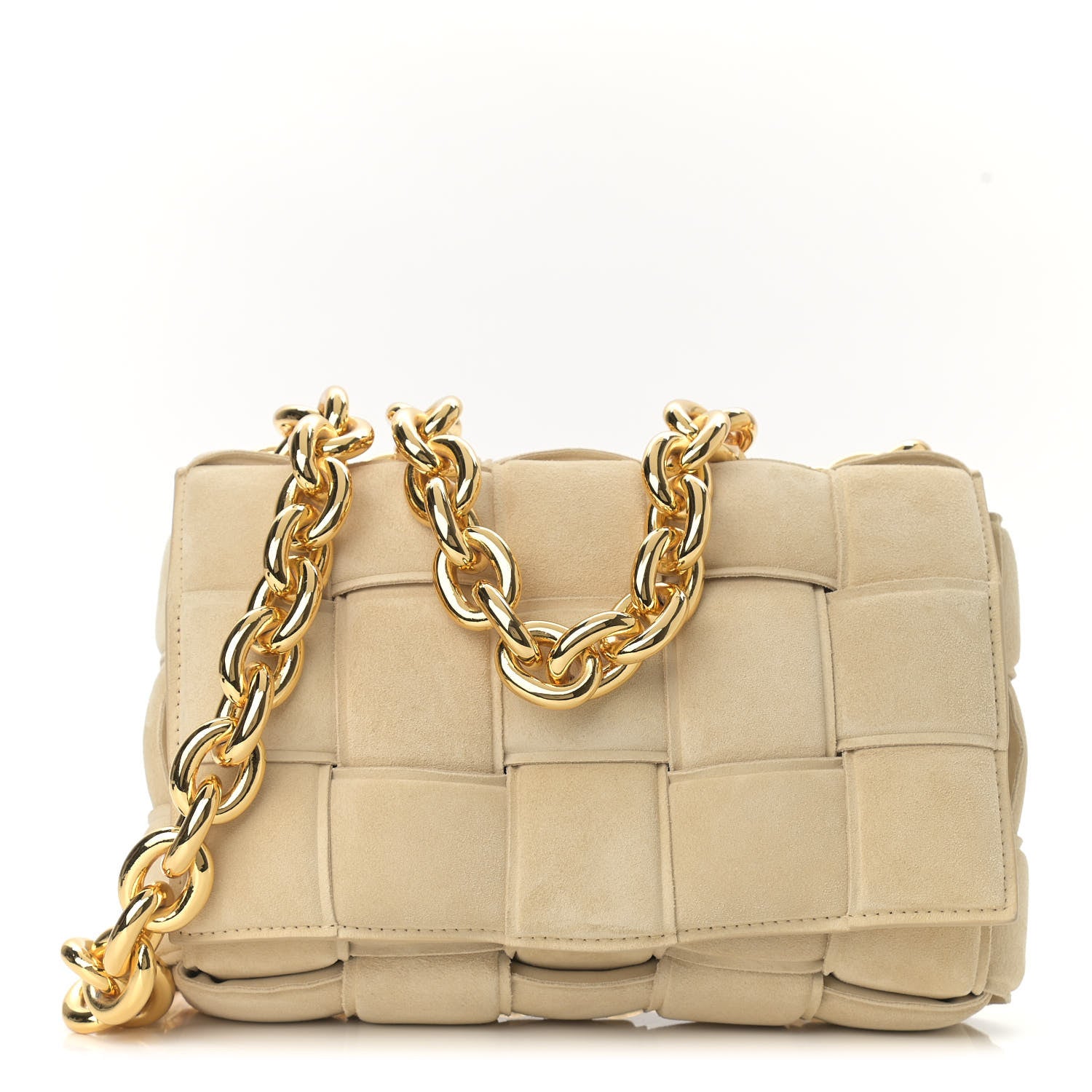 Bottega Veneta Suede Maxi Intrecciato Padded Chain Cassette Crossbody Bag Sand 1 of 9