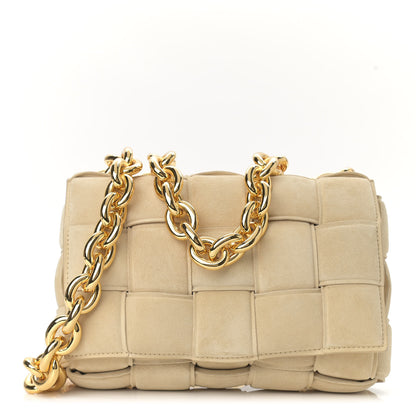 Bottega Veneta Suede Maxi Intrecciato Padded Chain Cassette Crossbody Bag Sand 1 of 9