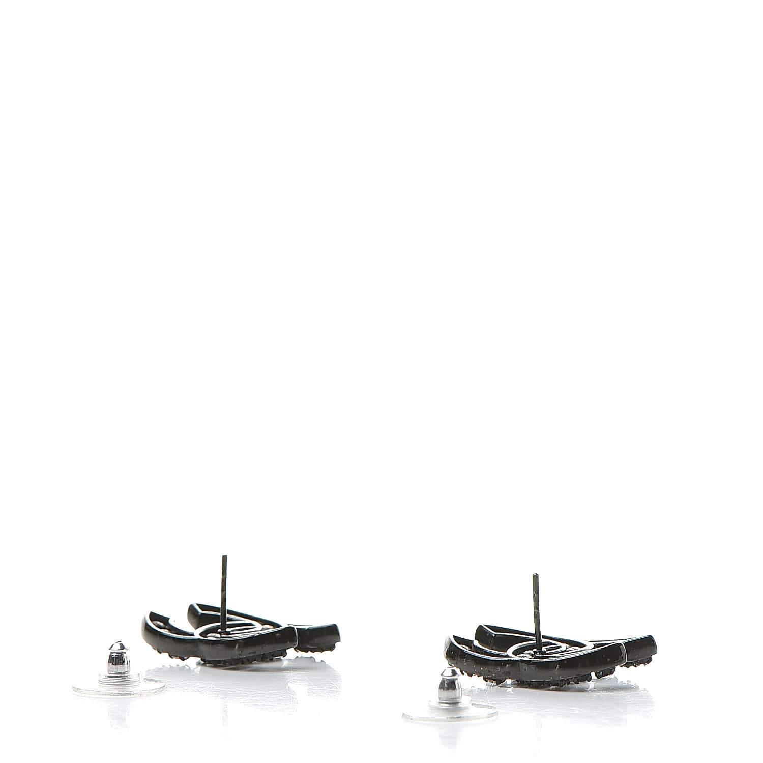 Chanel Crystal CC Earrings Black Silver 3 of 5