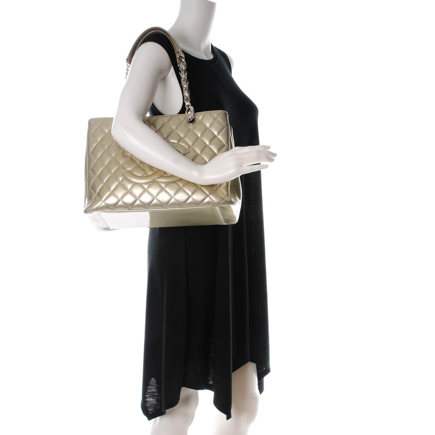 Patent Quilted Grand Shopping Tote GST Gold