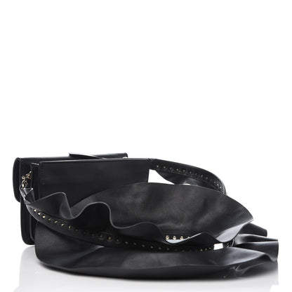 Valentino Garavani Calfskin Crystal Bead Embellished Mini Rockstud Love Story Ruffle Strap Bag Black 3 of 11