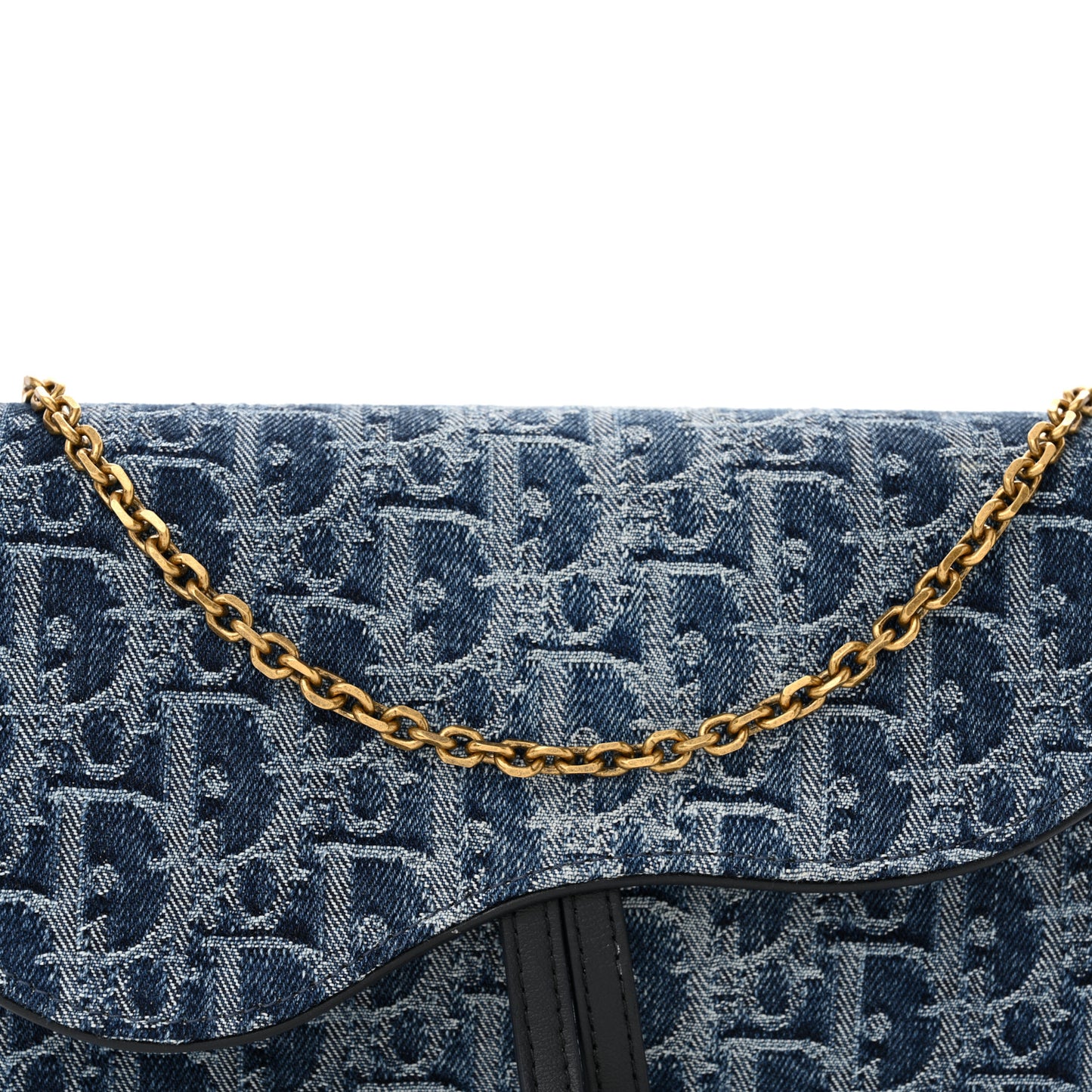 Oblique Denim Small Saddle Pouch With Chain Blue
