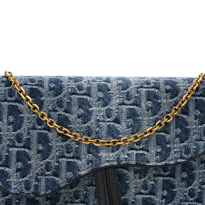 Christian Dior Oblique Denim Small Saddle Pouch With Chain Blue 8 of 10