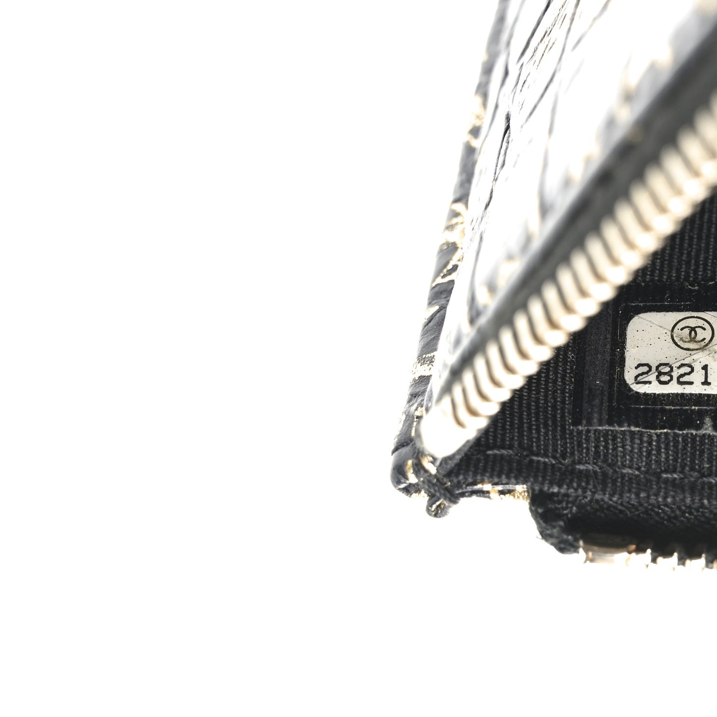 Calfskin Crocodile Embossed Graffiti 2.55 Cocodile Reissue Zip Pouch Black Gold