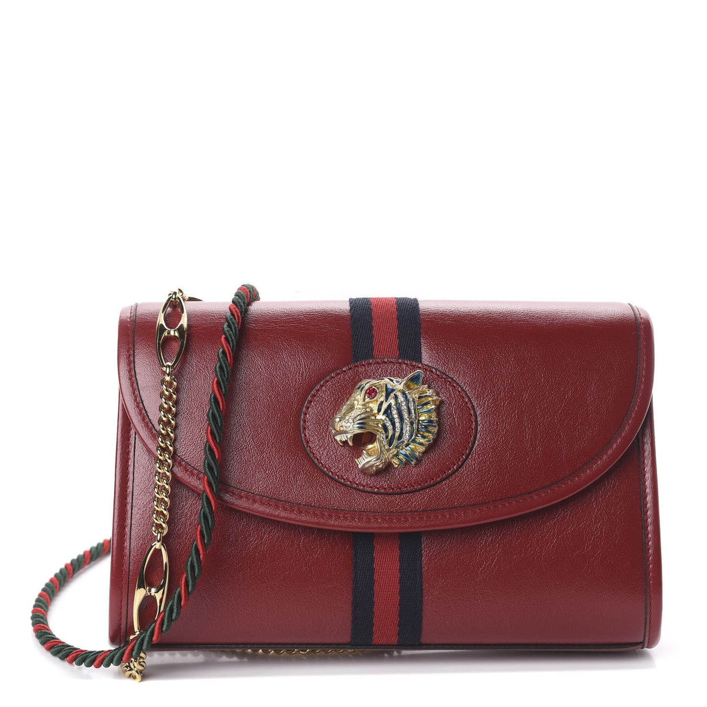 Textured Calfskin Web Rajah Slim Flap Shoulder Bag Romantic Cherry