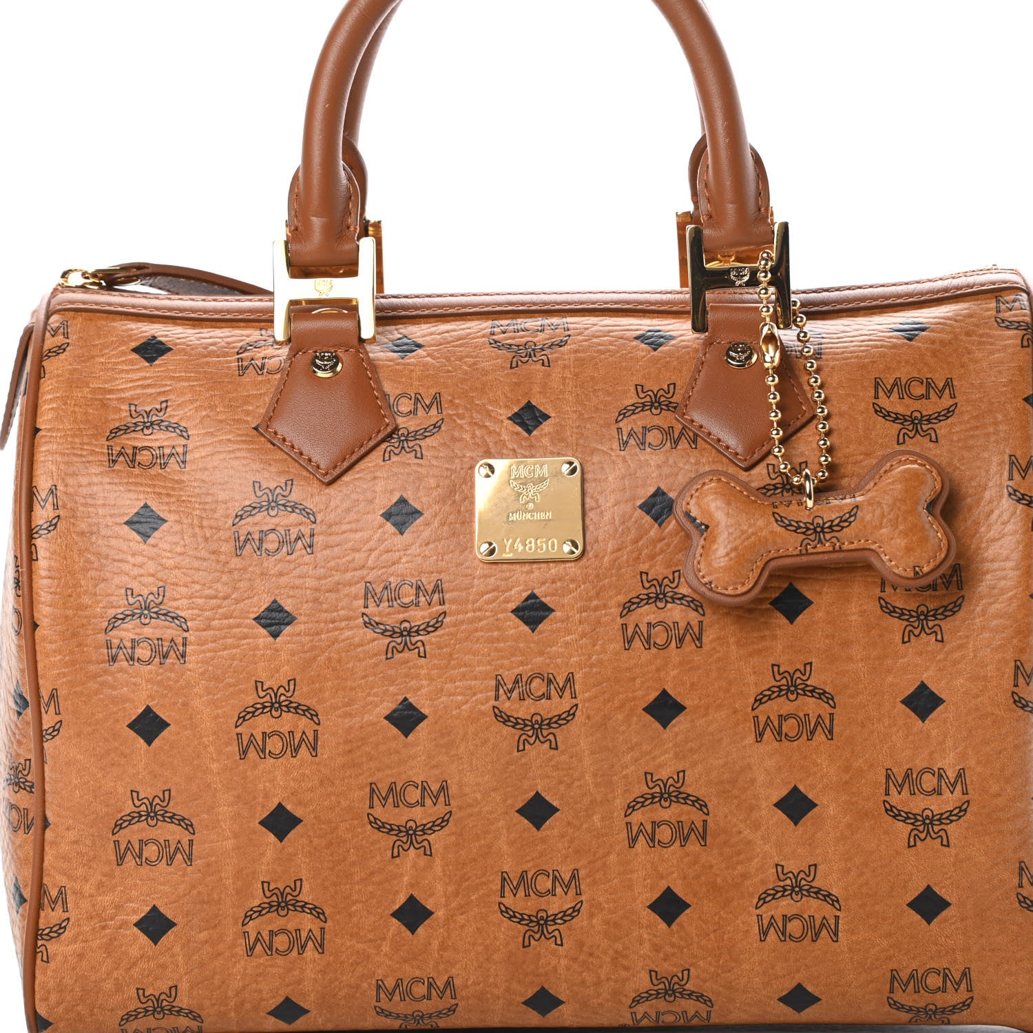 MCM Visetos Dog Bone Boston Bag Cognac 8 of 16