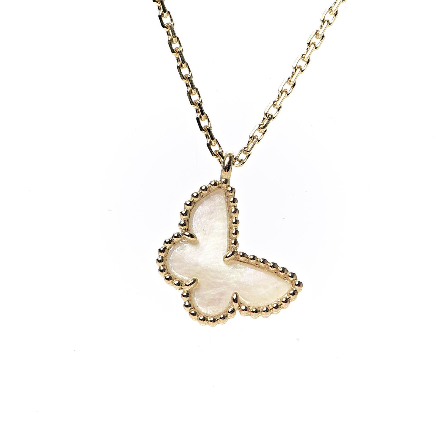 Van Cleef & Arpels 18K Yellow Gold Mother of Pearl Sweet Alhambra Butterfly Pendant Necklace 4 of 8