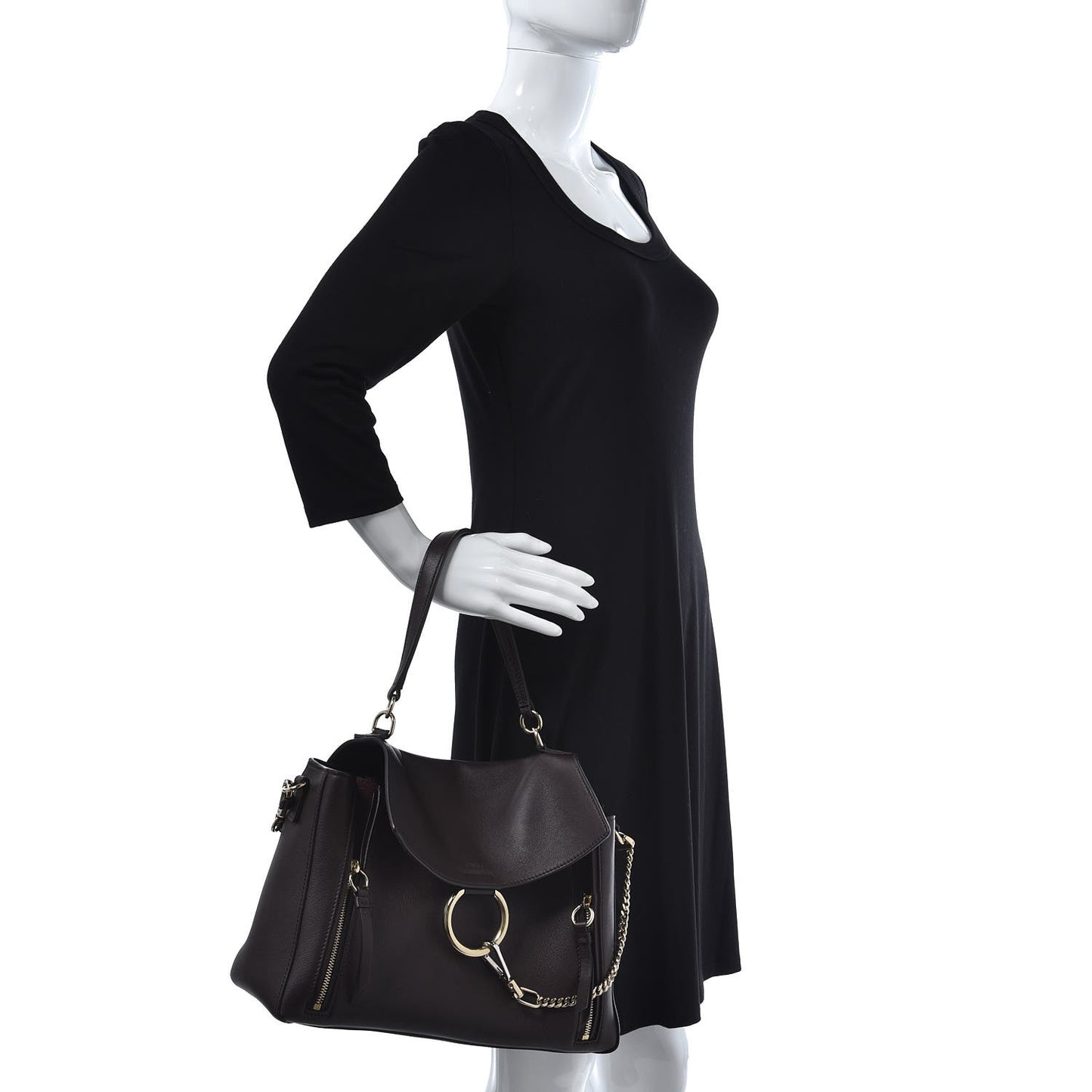 Calfskin Medium Faye Day Shoulder Bag Carbon Brown