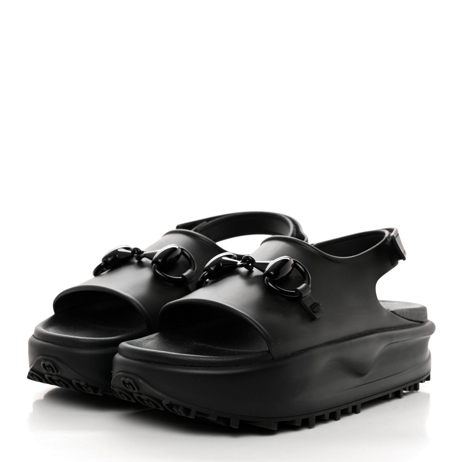 Gucci Soft Rubber Horsebit Touch Womens Strapped Sandals 40 Black 3 of 9