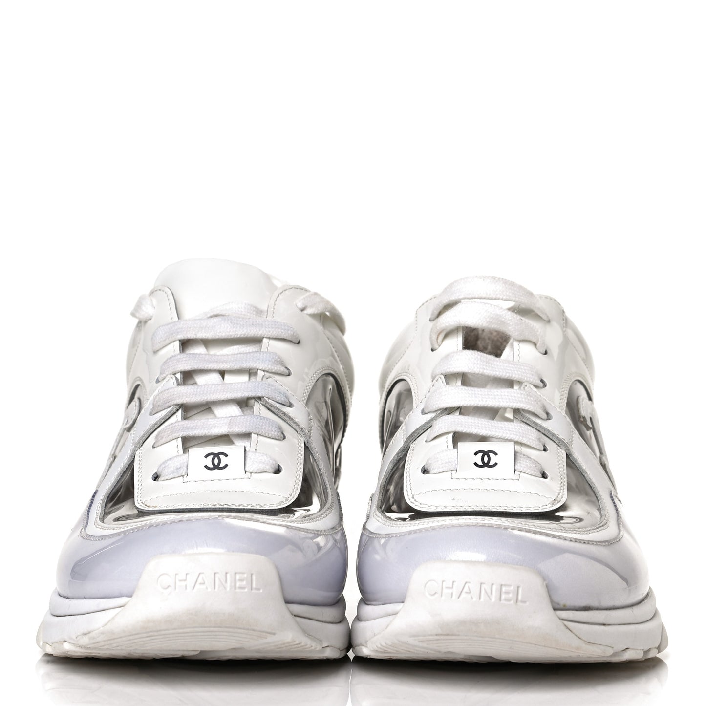 Calfskin Patent Transparent Womens CC Sneakers 38.5 White