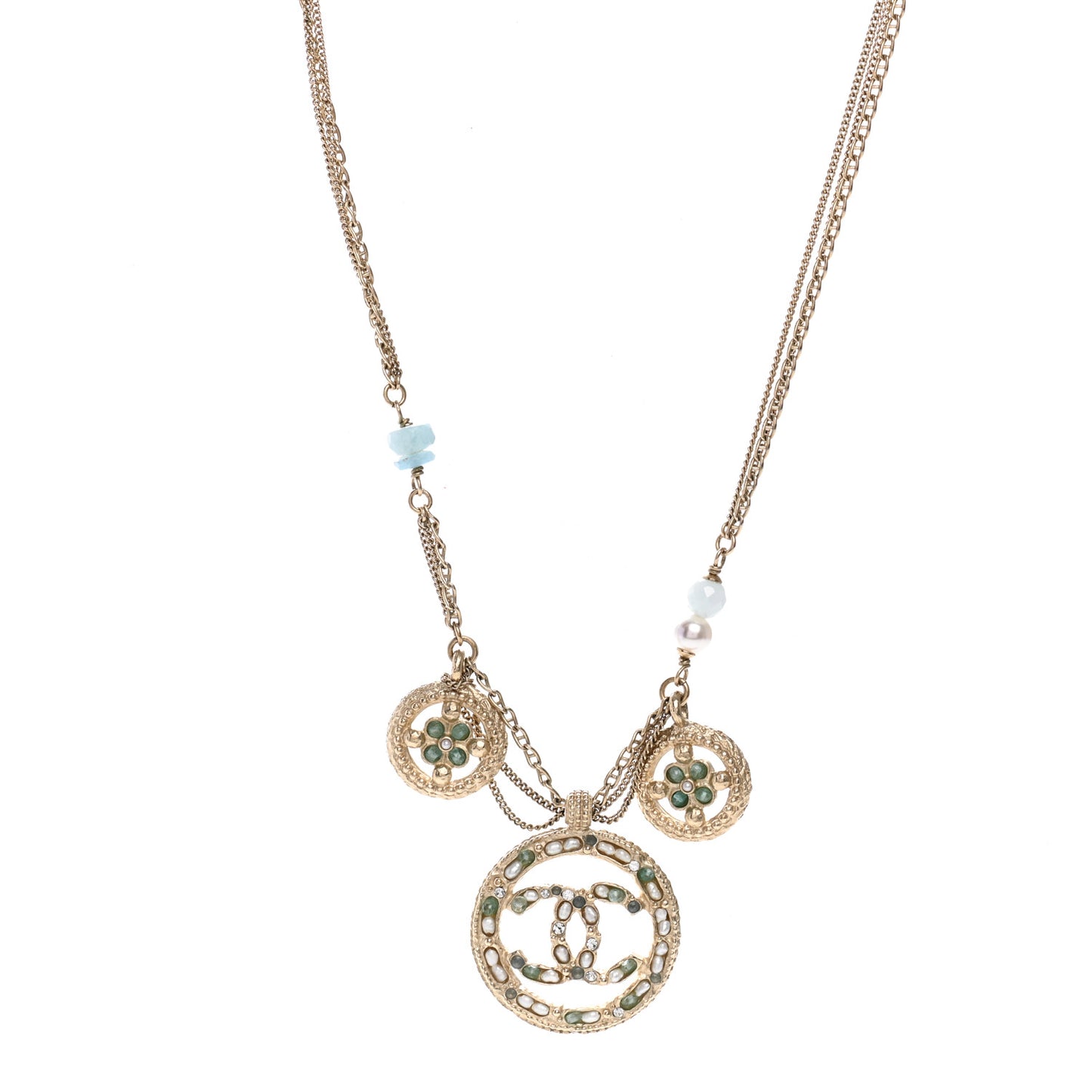Bead Pearl CC Medallion Necklace Gold