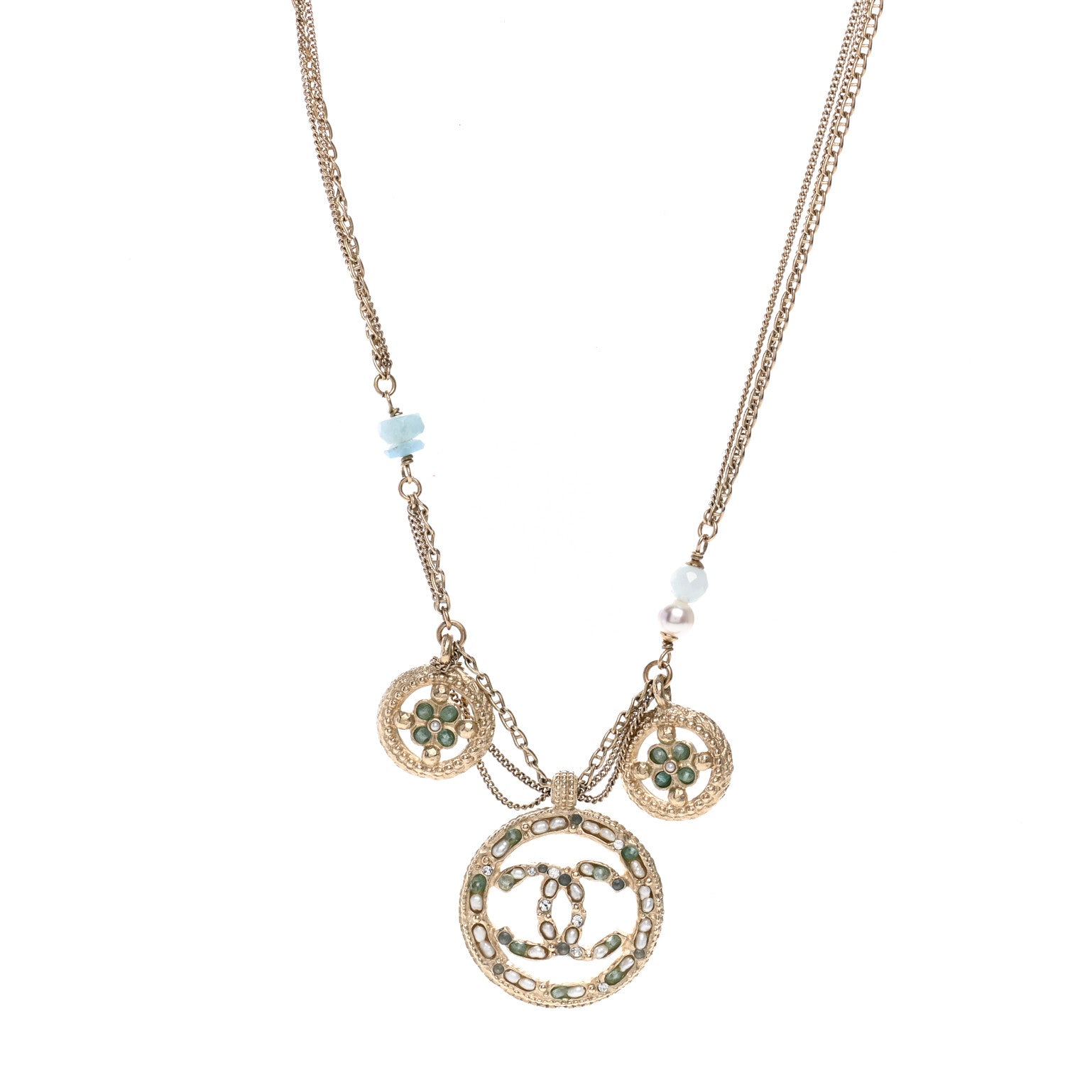 Chanel Bead Pearl CC Medallion Necklace Gold 2 of 14