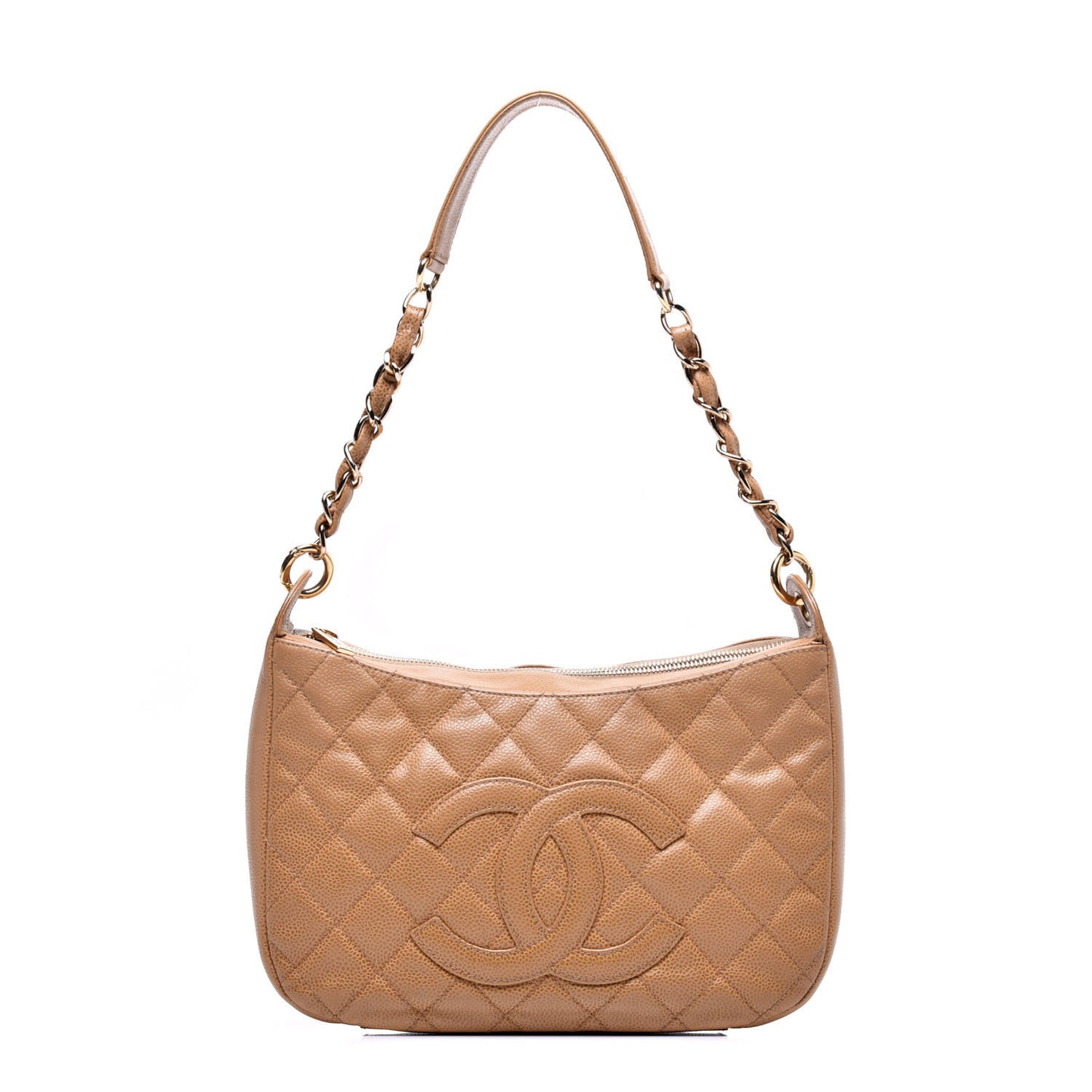 Caviar Quilted Timeless CC Shoulder Bag Beige
