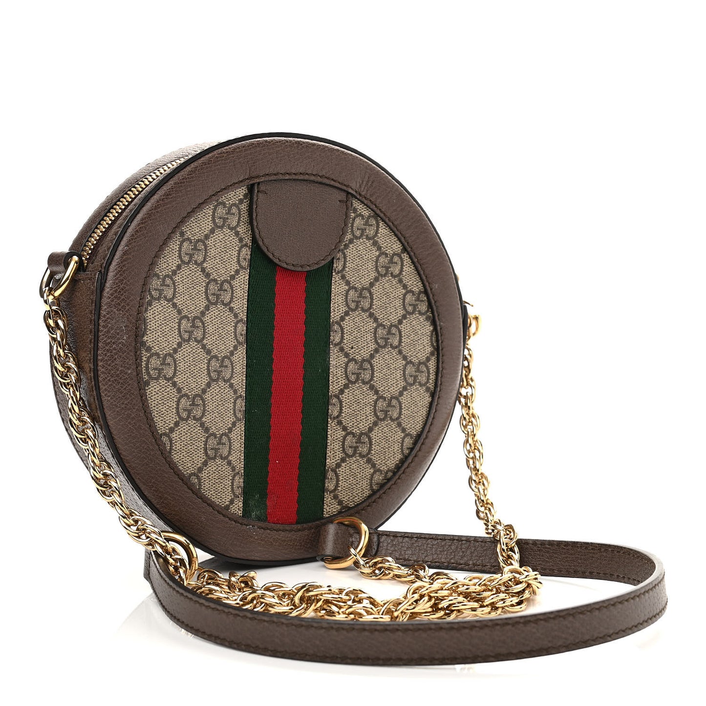 GG Supreme Monogram Web Mini Ophidia Round Shoulder Bag Brown