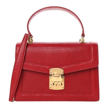 Miu Miu Calfskin Lizard Embossed Top Handle Bag Red 1 of 4