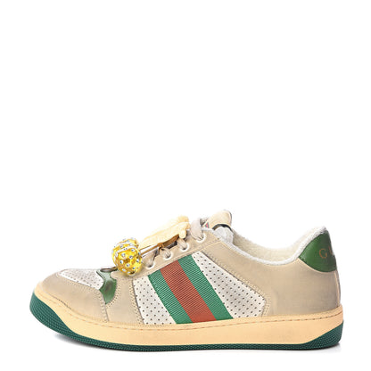 Gucci Nubuck Web Cherries Womens Screener Sneakers 36 Dusty Milk White Vintage Green 1 of 9