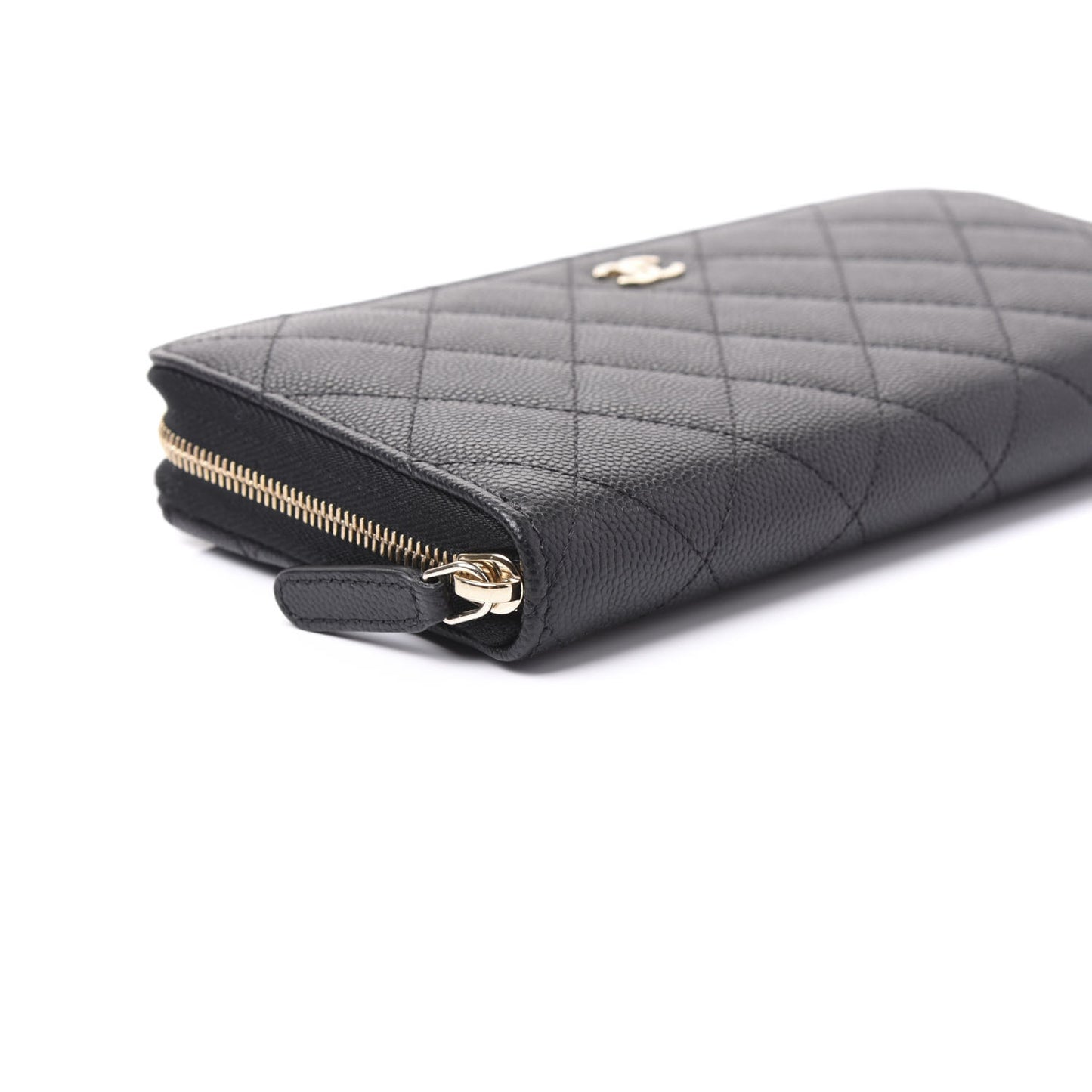 Caviar Quilted Large Gusset Zip Around Wallet Black