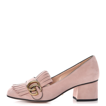 Gucci Kid Scamosciato GG Marmont Fringe 50mm Loafer Pumps 35.5 Crystal Pink 1 of 9