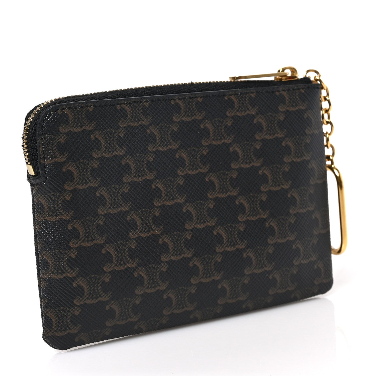 Celine Triomphe Canvas Coin and Card Pouch With Hook Black 3 of 5