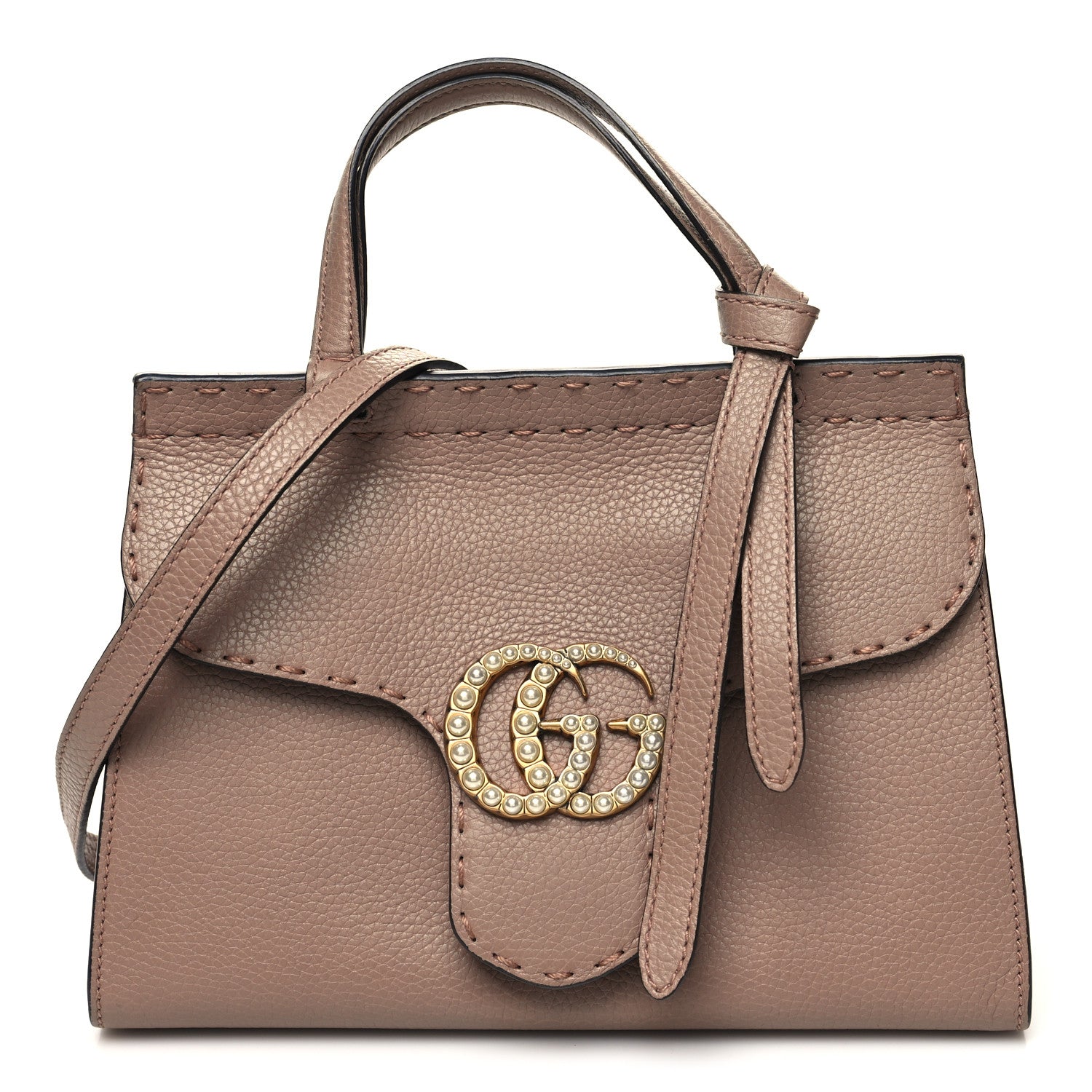 Gucci Calfskin Mini Pearly GG Marmont Top Handle Bag Porcelain Rose 1 of 10