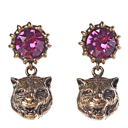 Gucci Metal Crystal Feline Earrings Aged Gold 1 of 4