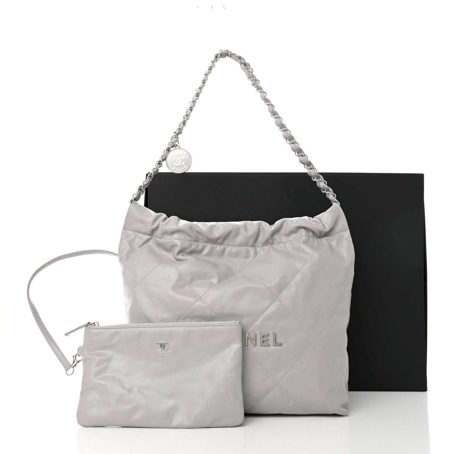 Shiny Calfskin Quilted Small Chanel 22 Grey