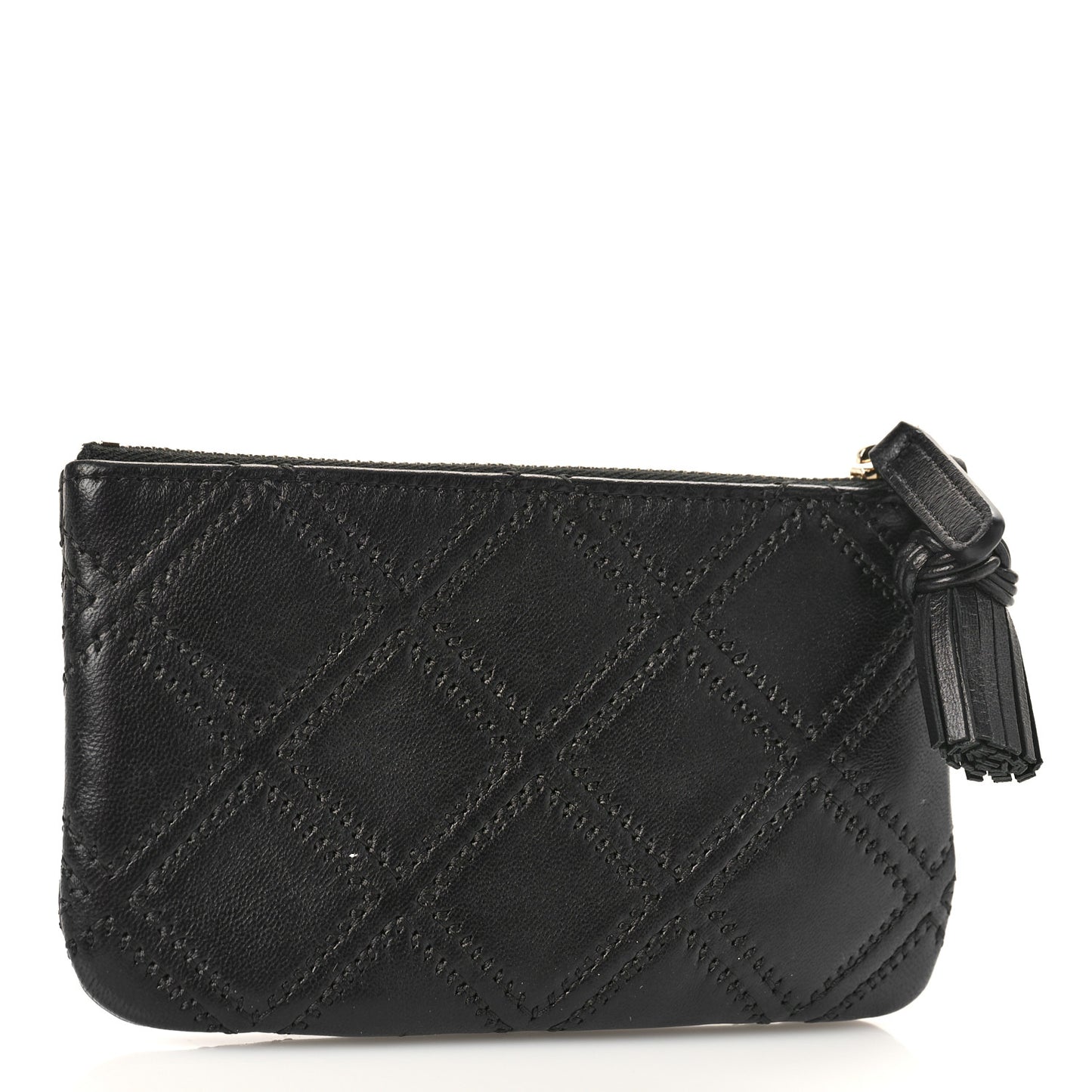Lambskin Stitched Small Cosmetic Case Black