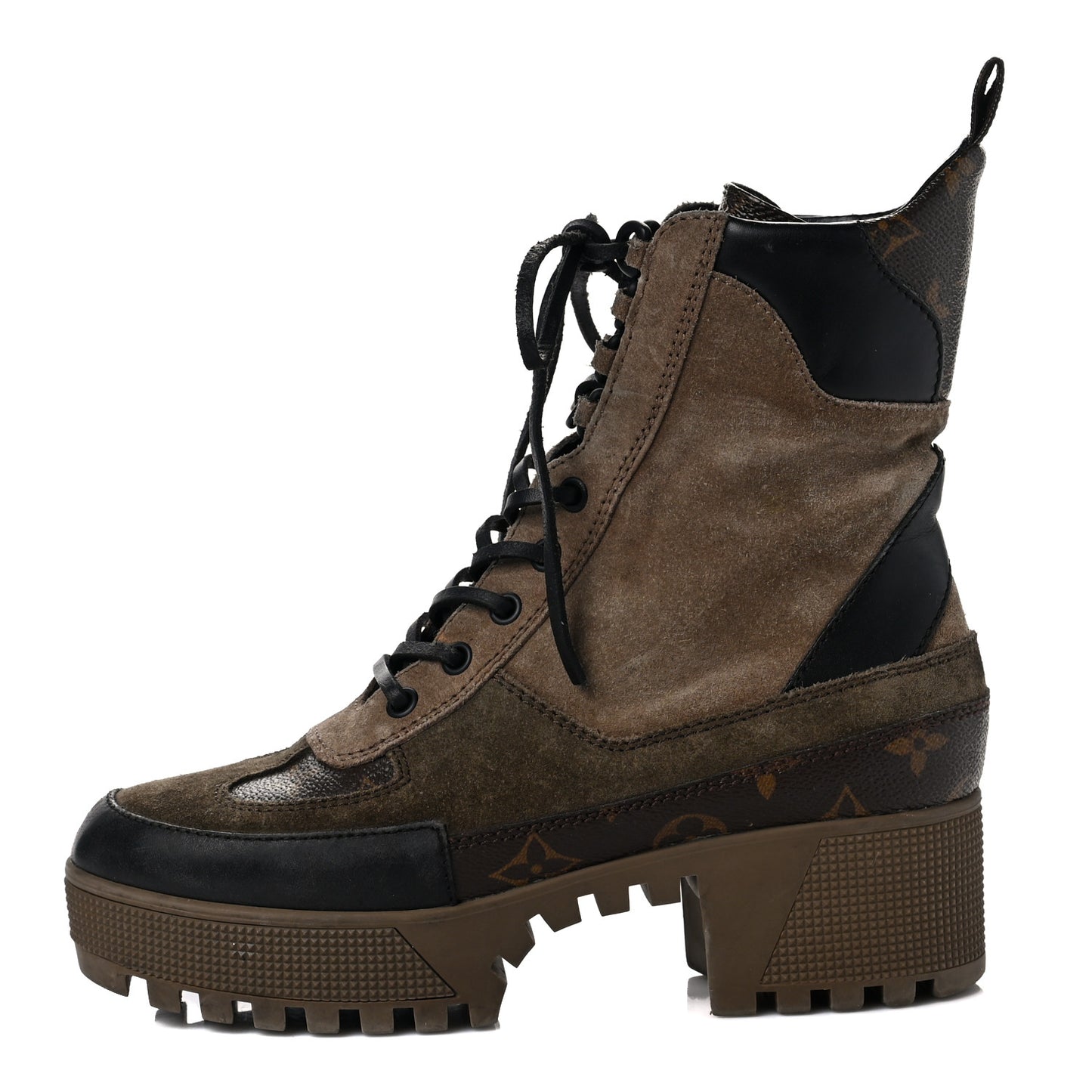 Suede Calfskin Monogram Laureate Platform Desert Boots 37 Taupe