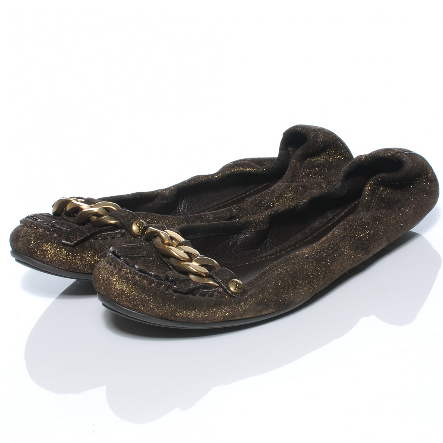 Louis Vuitton Suede Shimmer Whisper Flats 38 Brown 2 of 7