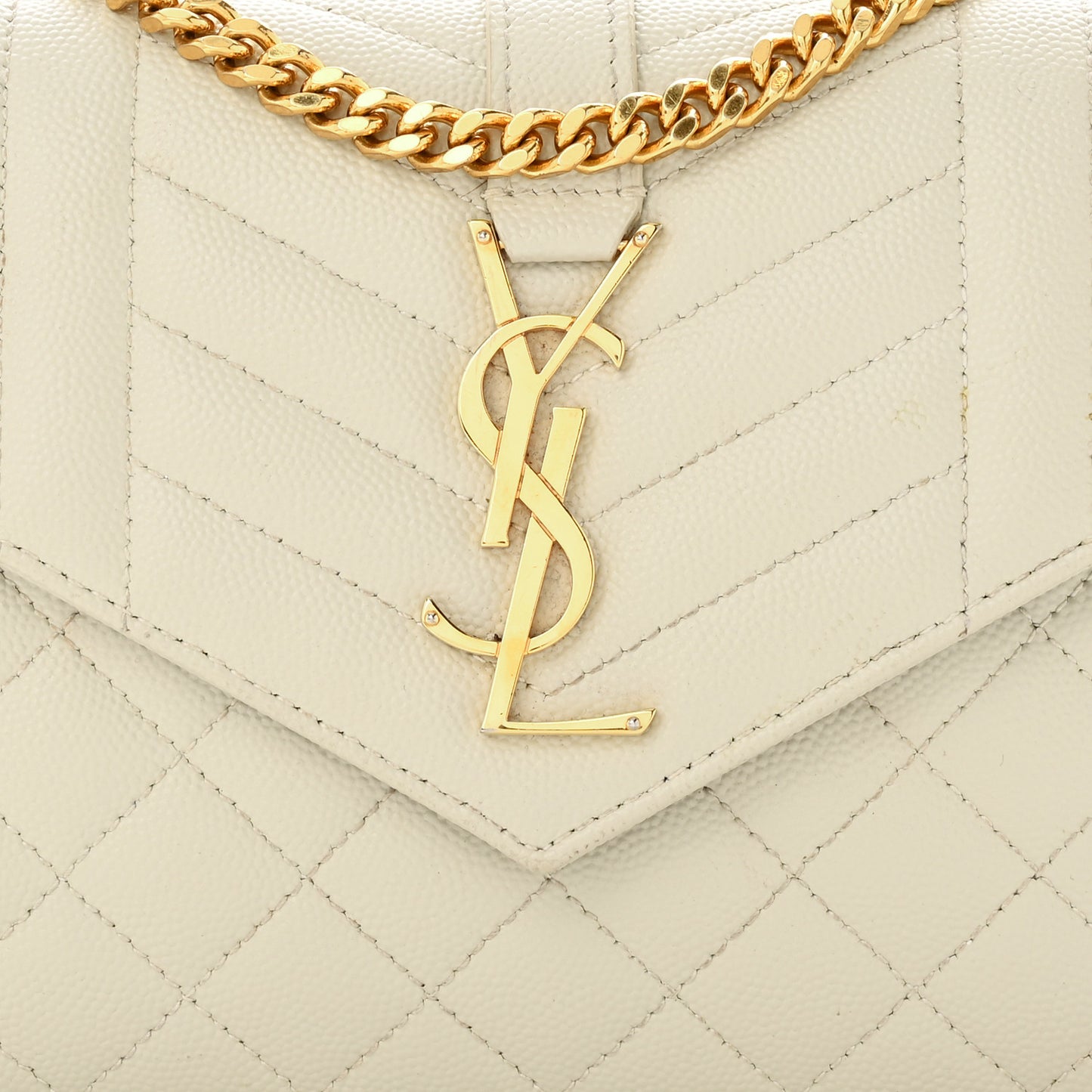 Grain De Poudre Mixed Matelasse Triquilt Monogram Chain Wallet Blanc Vintage
