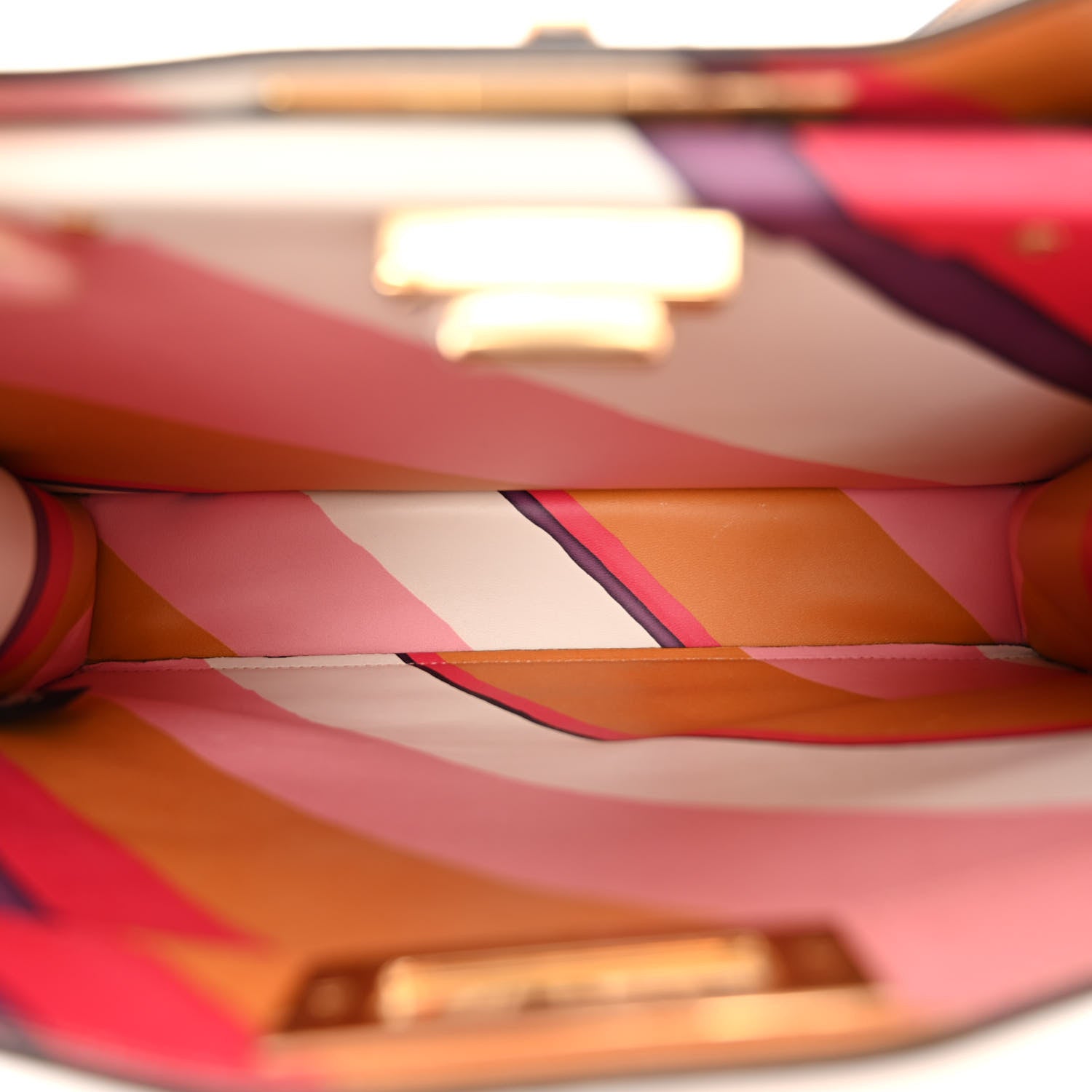 Fendi Vitello Seta Nappa FF Striped Embossed Medium Peekaboo I SEE U Satchel Miele Scuro Multicolor 6 of 9