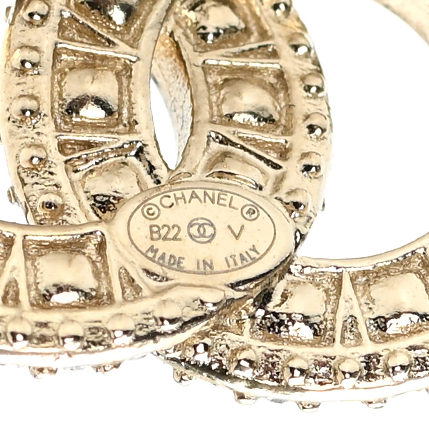 Chanel Crystal Timeless CC Earrings Light Gold 4 of 5