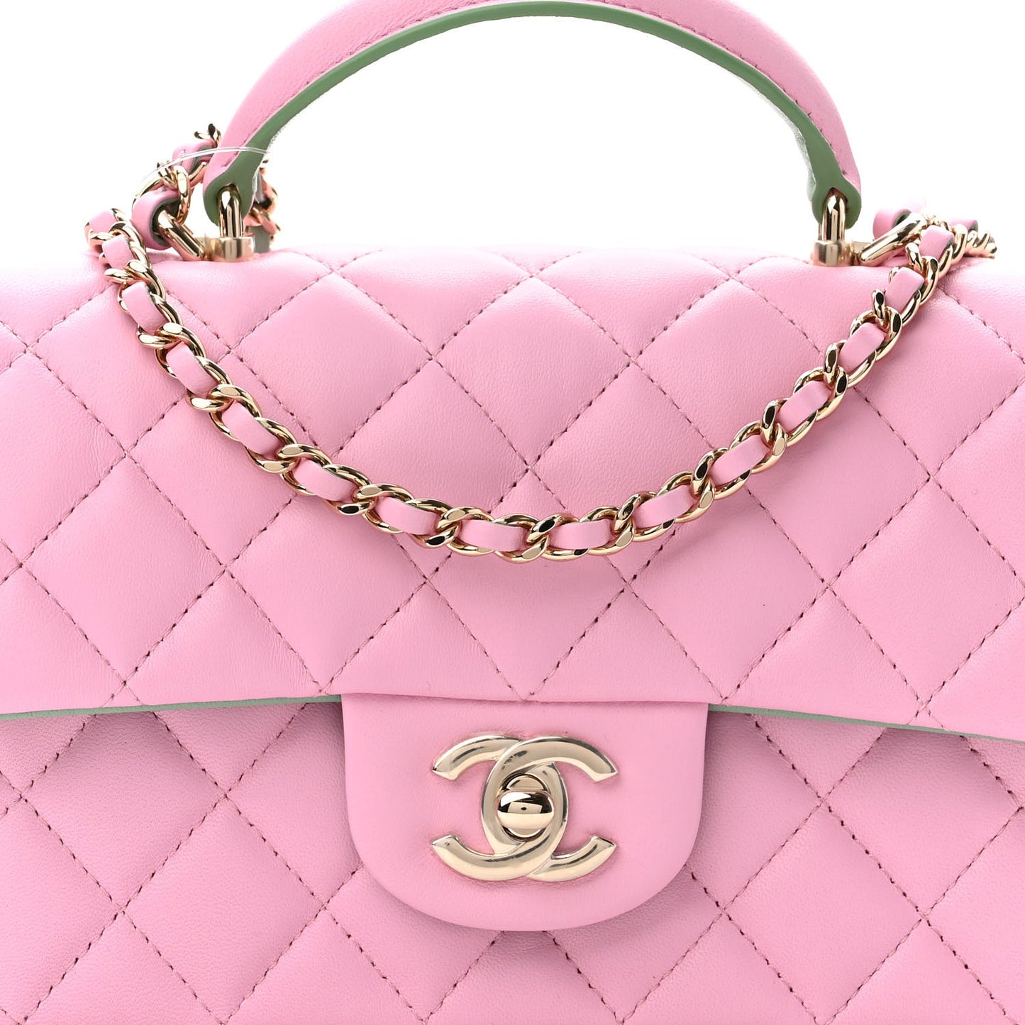 Lambskin Quilted Mini Top Handle Rectangular Flap Lilac Light Green