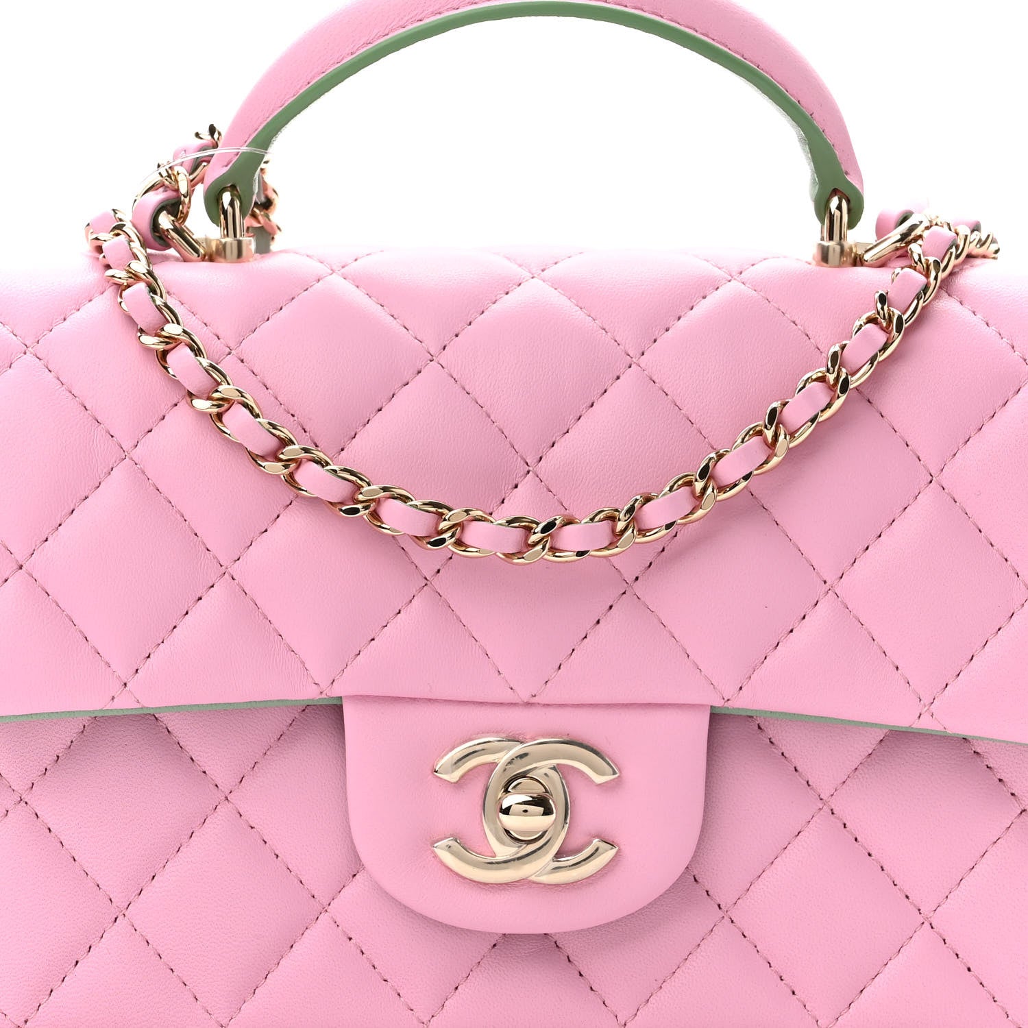 Chanel Lambskin Quilted Mini Top Handle Rectangular Flap Lilac Light Green 8 of 11