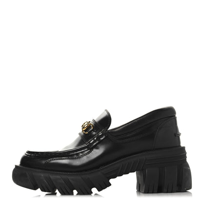 Gucci Magnum Calfskin Nappa Samoa Womens Horsebit Platform Chunky Lug Sole 40mm Loafers 38.5  Black 1 of 9
