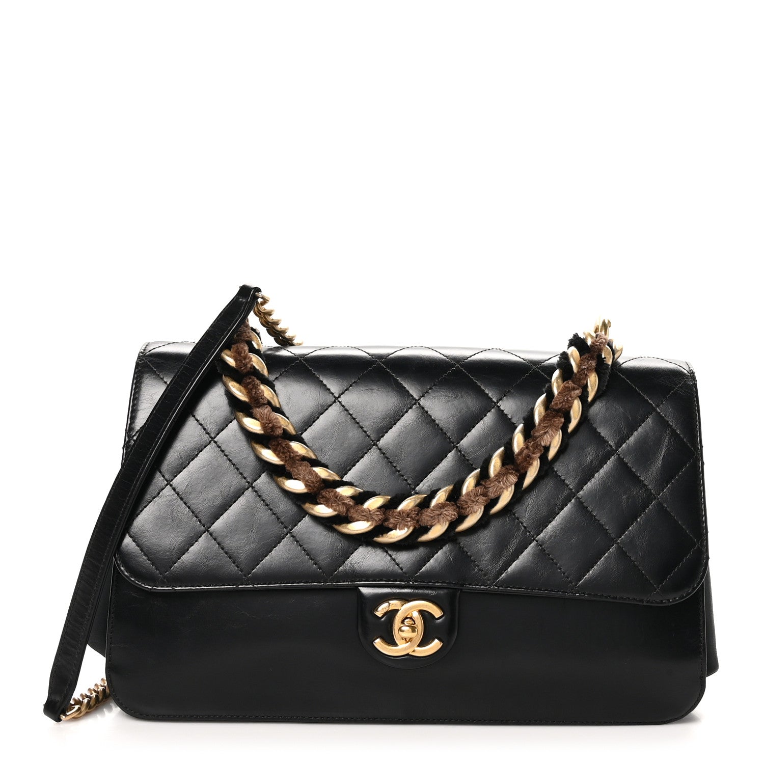 Chanel Aged Glazed Calfskin Quilted Straight Lined Flap Black 1 of 11