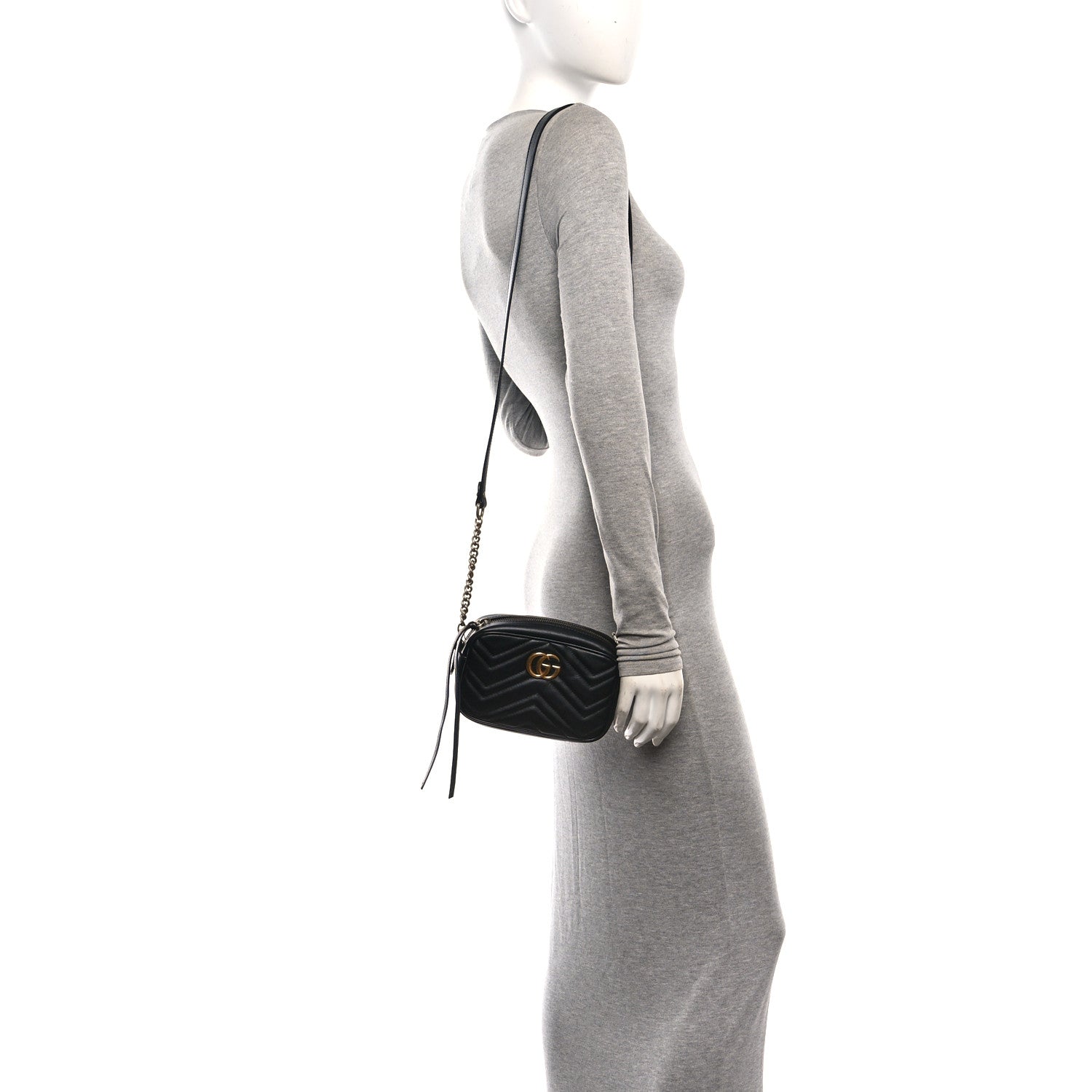 Gucci Calfskin Matelasse Mini GG Marmont Chain Shoulder Bag Black 2 of 10