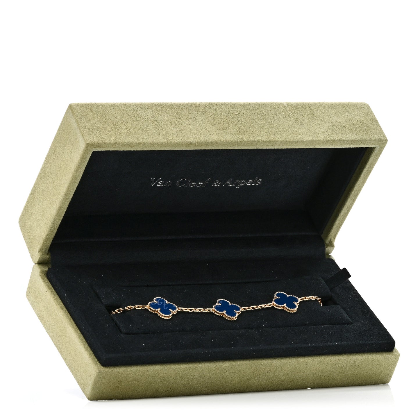 18K Yellow Gold Blue Agate 5 Motifs Vintage Alhambra Bracelet