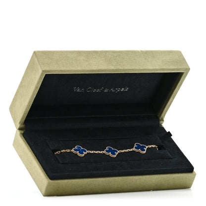Van Cleef & Arpels 18K Yellow Gold Blue Agate 5 Motifs Vintage Alhambra Bracelet 6 of 6