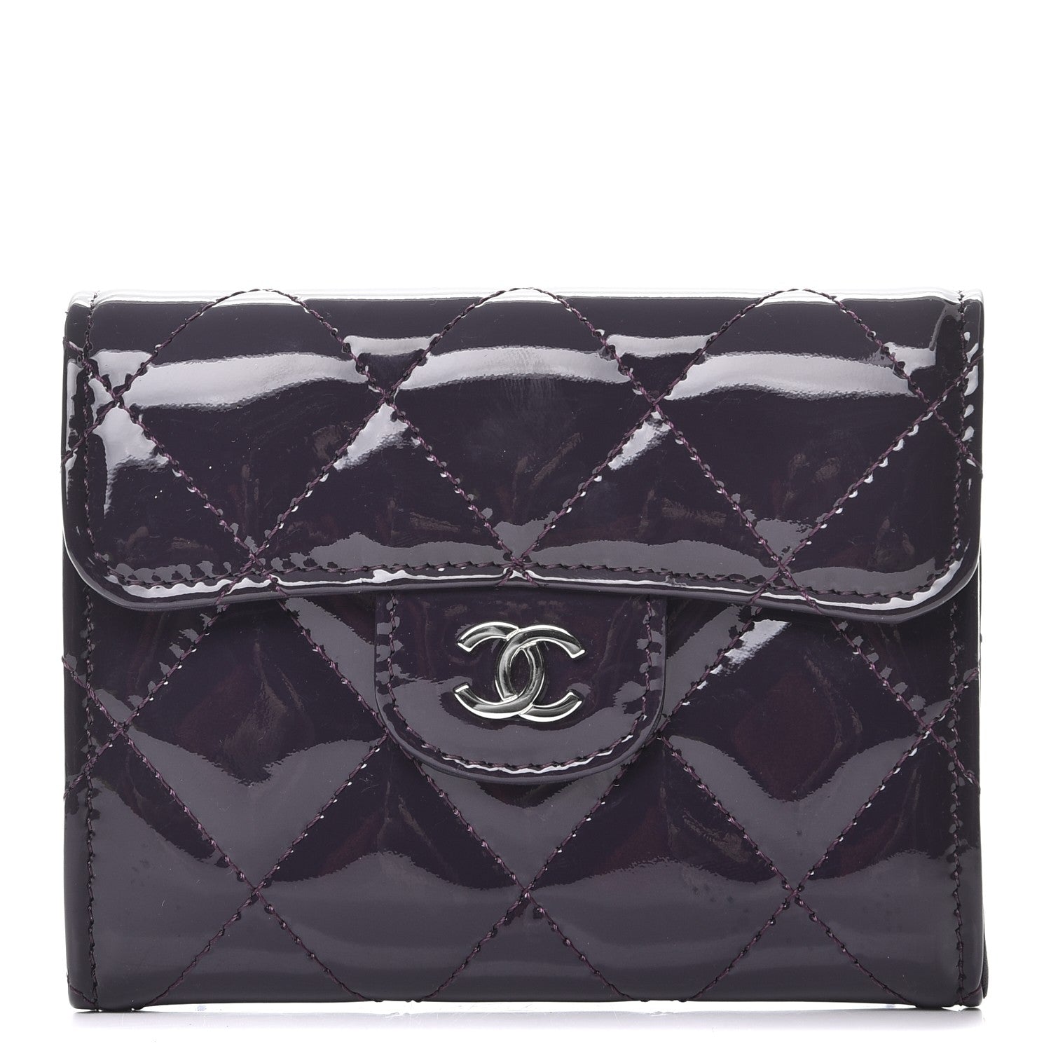 Chanel Patent Quilted Card Holder Purple 1 of 9