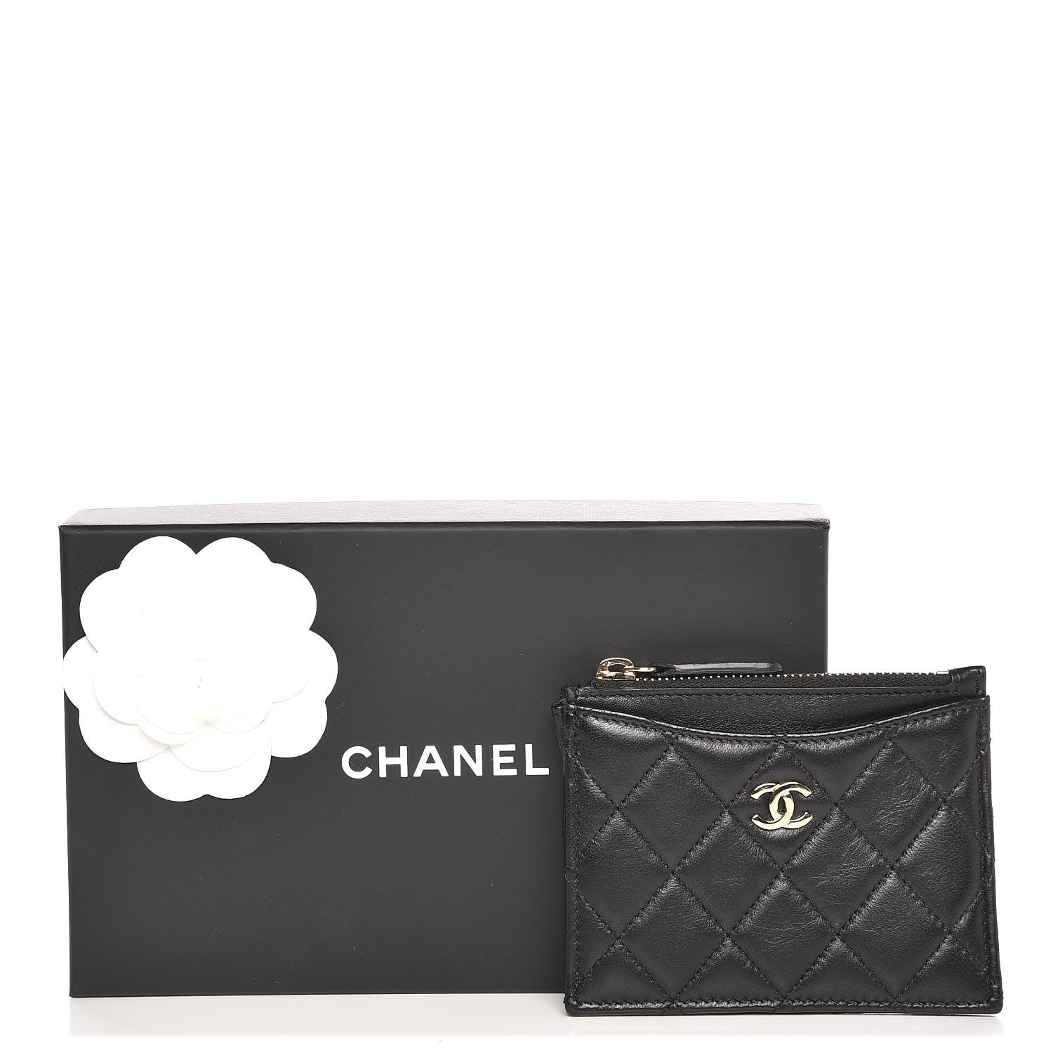 Chanel Lambskin Quilted Zip Card Holder Black 7 of 7
